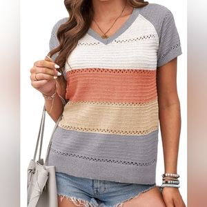 New with tags! Murmurey Womens 2XL crochet cut out short sleeve fall sweater